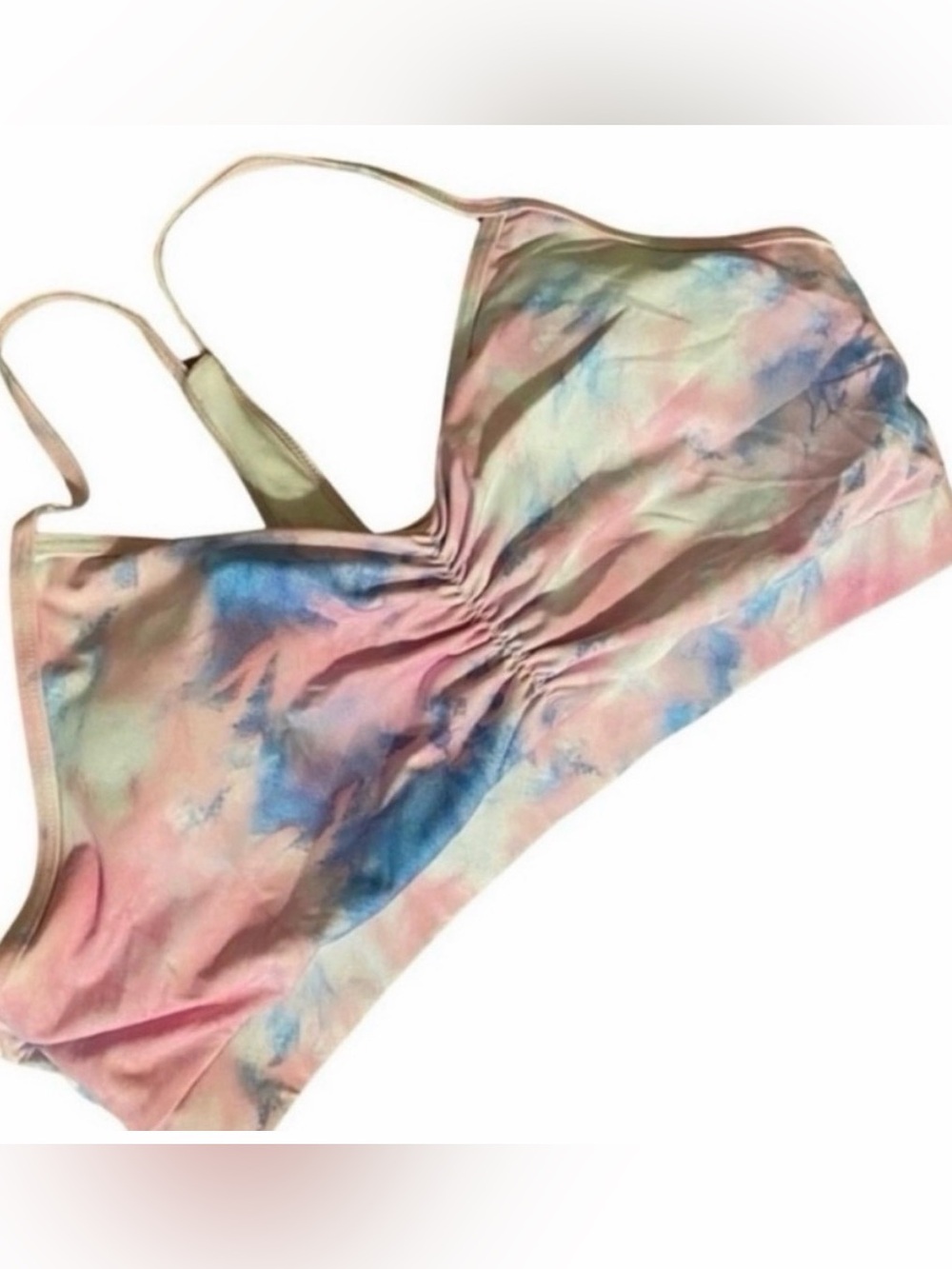Pink & Blue Tie-Dye Bikini Top | Ruched Front Strappy Swim Top | NWOT